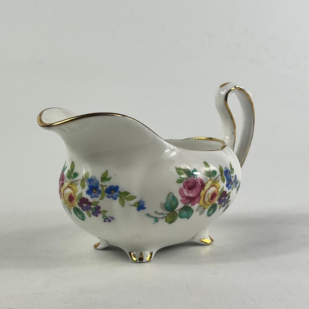 Royal Standard Bone China Creamer England Floral Gold Trim Footed Pitcher Vtg